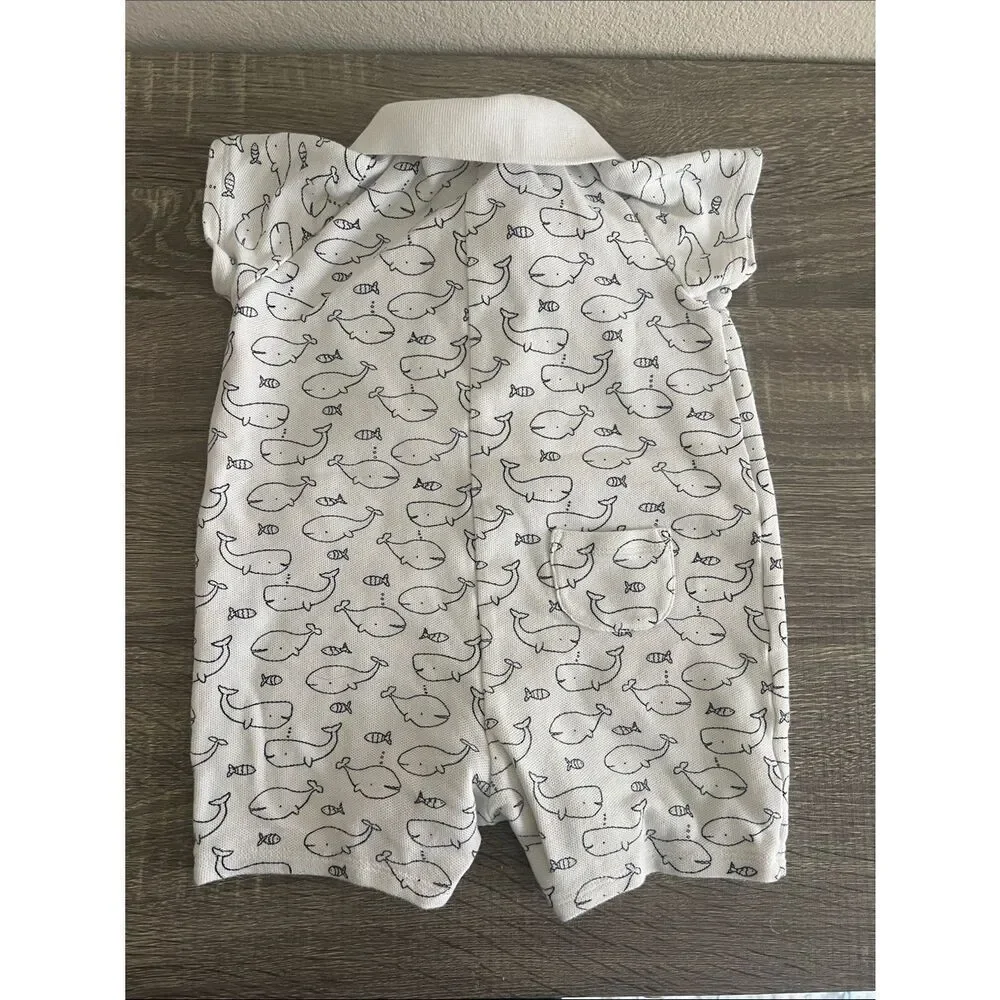 Janie and Jack Whale Print Baby Romper Nautical Collared One Piece 12–18 Months